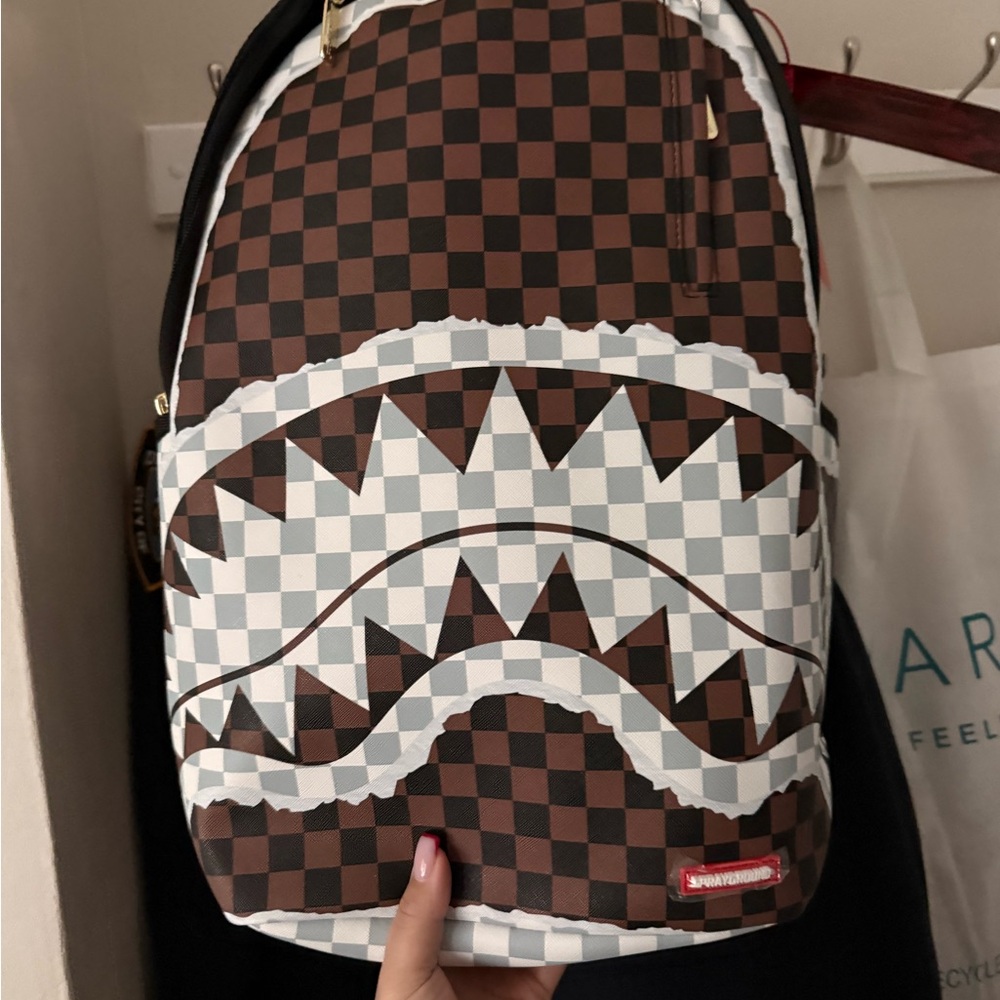 Sprayground Brown and White Shark Mouth Backpack